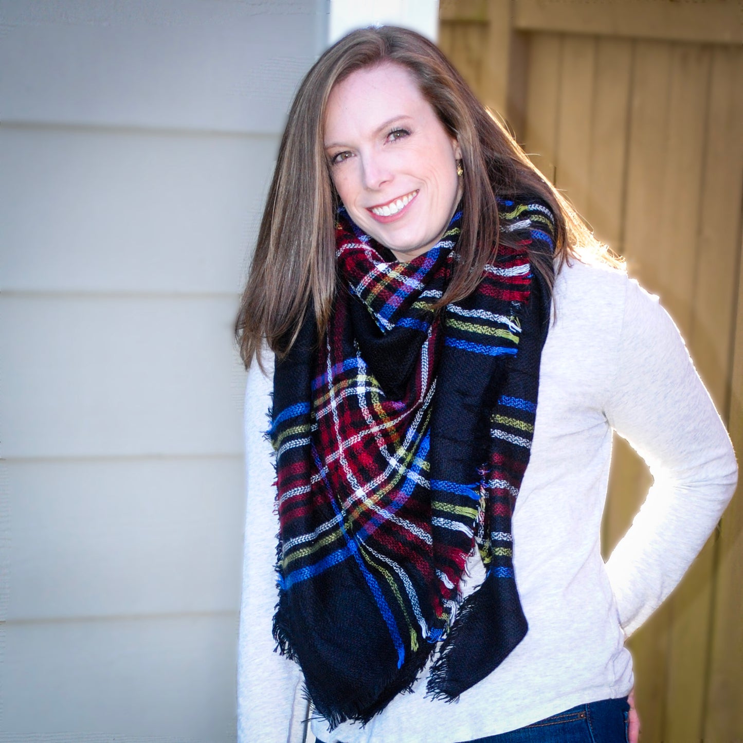 Cozy Days Plaid Blanket Scarf - Black