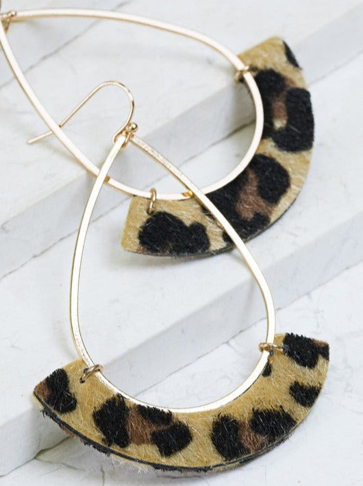faux leather crescent earrings tear drop leopard