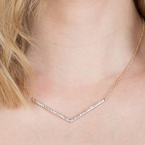 Our classic Chevron necklace in Silver. (Clear  sparkling stones)